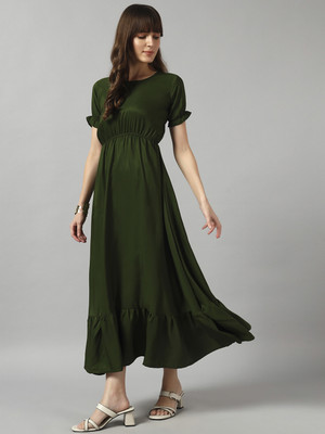 Raiyani Enterprise Women Fit and Flare Green Maxi/Full Length Dress