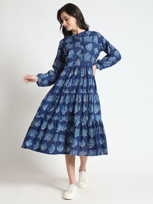 DIVENA Women Fit and Flare Blue Below Knee Dress