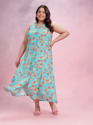 DressBerry Curve Women A-line Blue Midi/Calf Length Dress