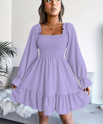 VERMA CREATION Women Fit and Flare Purple Above Knee/Mid Thigh Length Dress