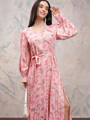 Vishudh Women Maxi Pink Full Length Dress