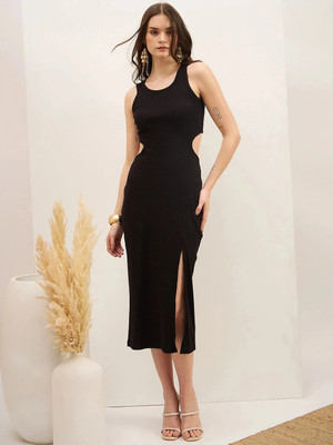 ZUMMER Women Bodycon Black Midi/Calf Length Dress