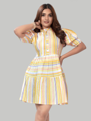 HouseOfCommon Women A-line Yellow, White, Purple, Pink Mini/Short Dress