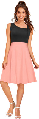 HEER FASHION Women Bodycon Pink, Black Knee Length Dress