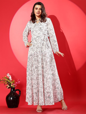 Fashion2wear Women Fit and Flare White Maxi/Full Length Dress