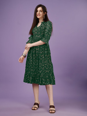 Fashion2wear Women Fit and Flare Green Midi/Calf Length Dress