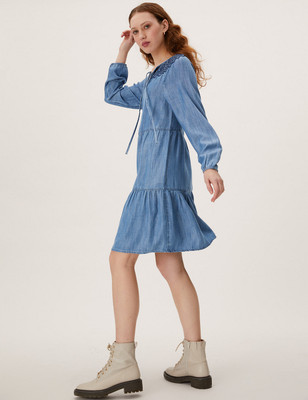 MARKS & SPENCER Women Shift Blue Above Knee/Mid Thigh Length Dress