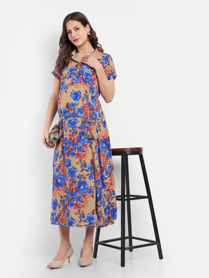 mamma's maternity Women A-line Brown Knee Length Dress