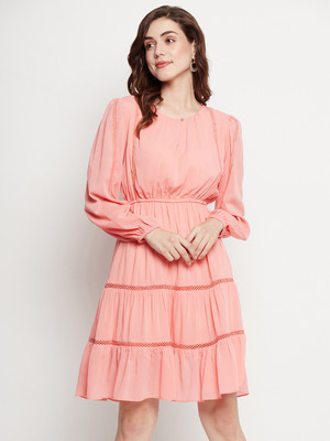 CAMLA Women A-line Pink Above Knee/Mid Thigh Length Dress