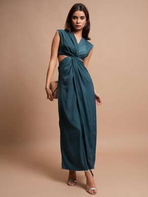 Tokyo Talkies Women Maxi Dark Blue Full Length Dress