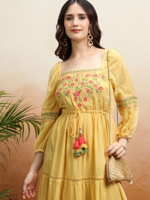 Vishudh Women Fit and Flare Yellow Dress