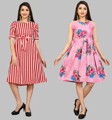 Modli 20 Fashion Women Fit and Flare Red Knee Length Dress