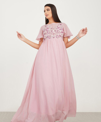 Miss Chase Women Gathered Pink Maxi/Full Length Dress