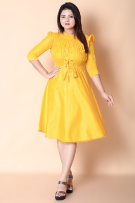 Aksha Fashion Women A-line Yellow Dress