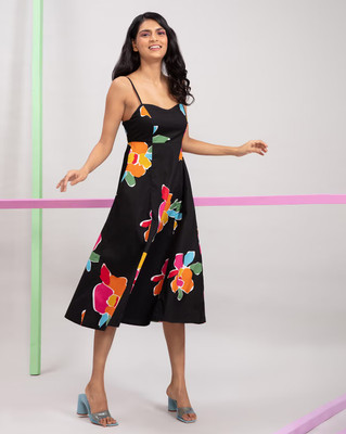 Dresses Creation Women Fit and Flare Black Midi/Calf Length Dress