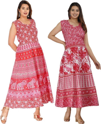 HouseOfCommon Women Fit and Flare Multicolor Midi/Calf Length Dress