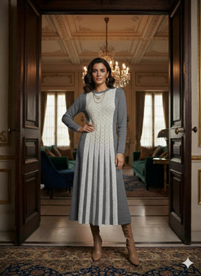 Zainabgarments Women A-line Grey Knee Length Dress