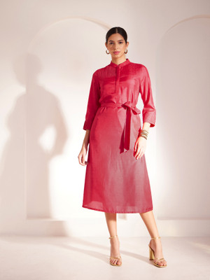Fable Street Women A-line Red Knee Length Dress