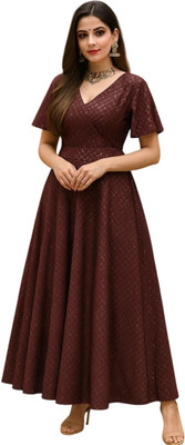 Adrija Fashion Women Kaftan Brown Maxi/Full Length Dress