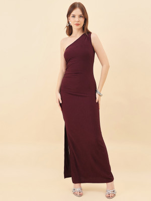 AAYU Women Bodycon Maroon Maxi/Full Length Dress