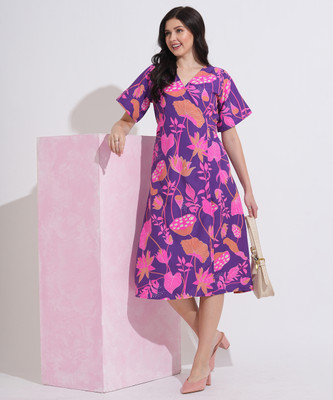 FashFun Women Wrap Purple Midi/Calf Length Dress