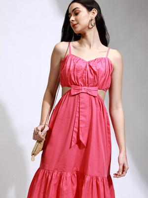 Tokyo Talkies Women Fit and Flare Pink Knee Length Dress