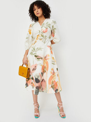 MAX Women A-line Multicolor Midi/Calf Length Dress