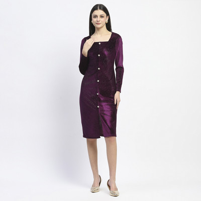 MADAME Women Bodycon Purple Midi/Calf Length Dress