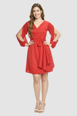 PREE GOO Women Ethnic Dress Red Above Knee/Mid Thigh Length Dress
