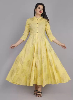A N Enterprises Flared/A-line Gown(Yellow)