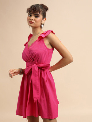 Tokyo Talkies Women Fit and Flare Pink Above Knee/Mid Thigh Length Dress