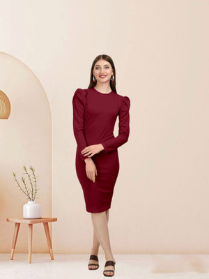 AADESH ENTERPRISE Women Bodycon Maroon Below Knee Dress