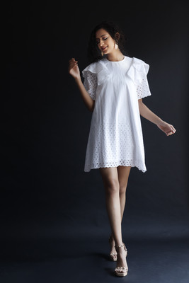 TGCollection Women Sheath White Above Knee/Mid Thigh Length Dress