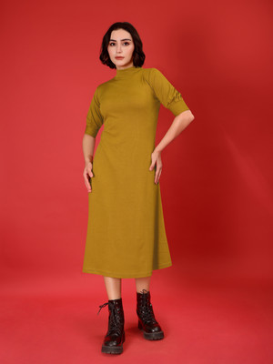 MILOST Women A-line Yellow Below Knee Dress