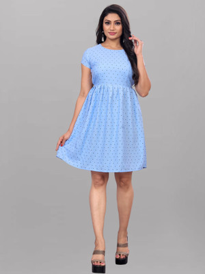 SARVOPAREE CREATION Women Fit and Flare Light Blue Knee Length Dress