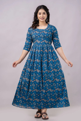 HouseOfCommon Women Fit and Flare Blue Midi/Calf Length Dress