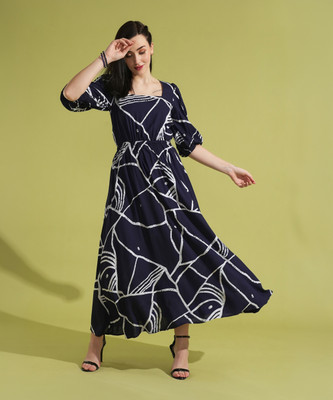 Globus Women Fit and Flare Blue Maxi/Full Length Dress