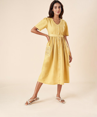 Akkriti by Pantaloons Women A-line Yellow Midi/Calf Length Dress