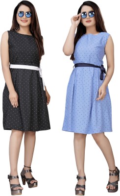 Modli 20 Fashion Women Fit and Flare Black, White, Light Blue Dress