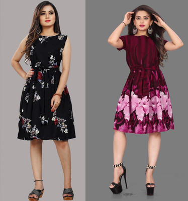 maruti fab Women Fit and Flare Black Knee Length Dress