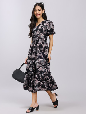 Attire Empire Women A-line Black Midi/Calf Length Dress