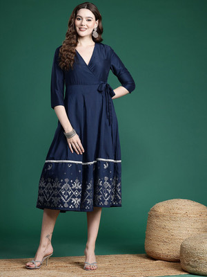 Sangria Women A-line Blue Midi/Calf Length Dress