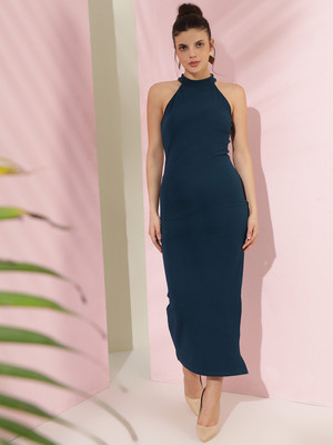 KOTTY Women Bodycon Dark Blue Below Knee Dress