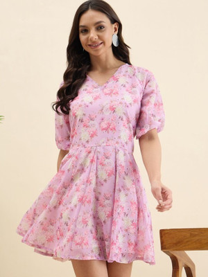 Mast & Harbour Women Fit and Flare Pink Knee Length Dress