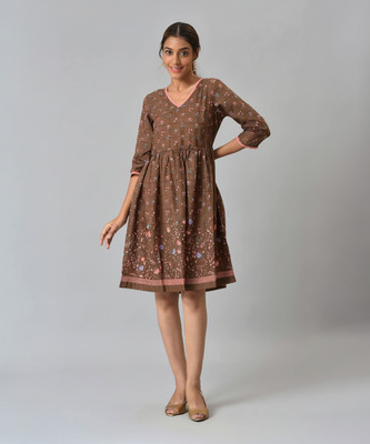 Aurelia Women Ethnic Dress Brown Knee Length Dress