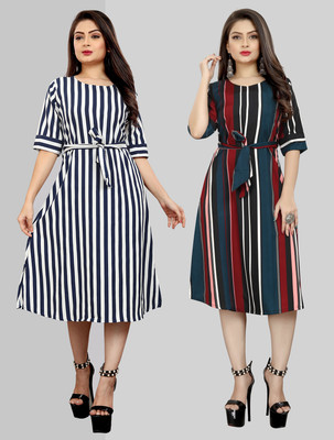 maruti fab Women A-line Blue, White, Green, Maroon Knee Length Dress