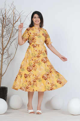 INSTA CRAFT Women Gown Yellow Below Knee Dress