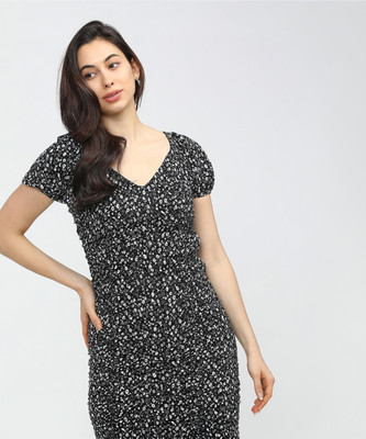 Tokyo Talkies Women Fit and Flare Black Above Knee/Mid Thigh Length Dress