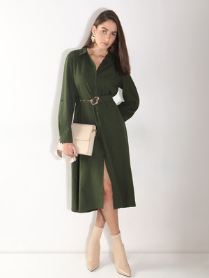 VERO MODA Women Shirt Green Midi/Calf Length Dress