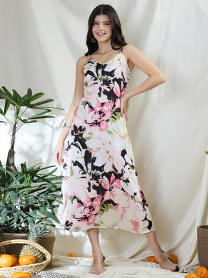 ZUMMER Women A-line Multicolor Midi/Calf Length Dress